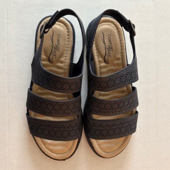 Easy Street Navy Blue Comfort Slingback Sandals - Picture 2 of 5